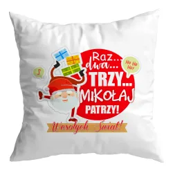Poduszka BOŻE NARODZENIE Raz dwa trzy Mikołaj patrzy!